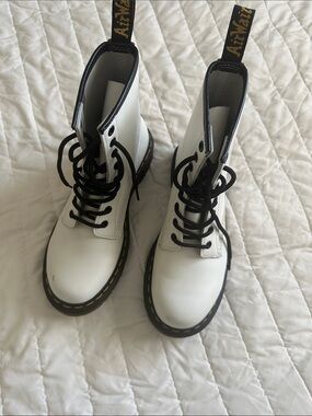 Dr. Martens White Lace-Up Combat Boots with Black Trim